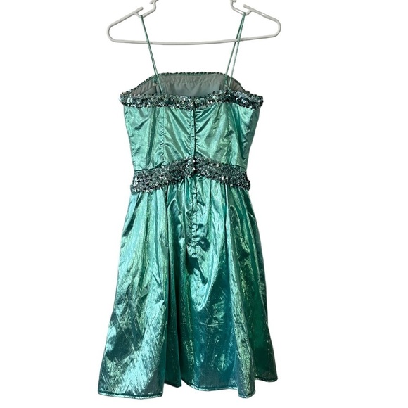 Vintage Teal Mini Dress with Sequin Details - Picture 2 of 9